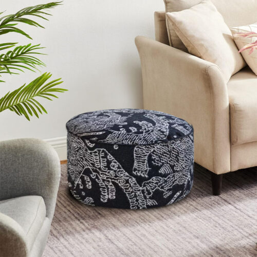 50x30CM Black Round Soft Pouffe Seat Cushion Elegant Home Accent Decor Footstool - Image 4