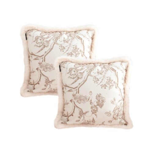 2x 50cm Light Luxury French Printed Plush Pillow Set Throw Pillow