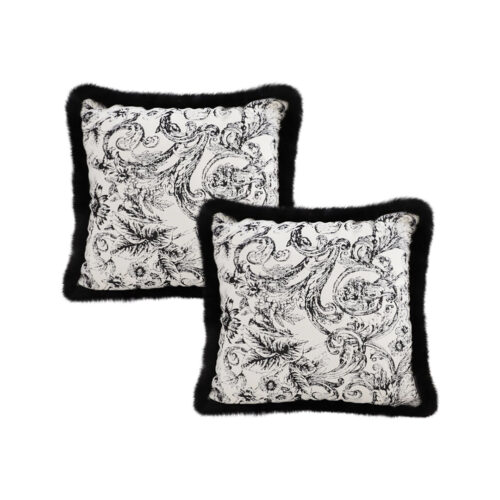 2x 45cm Pillow French Cover Floral Jacquard Woven Decorative Fringe Throw Pillow