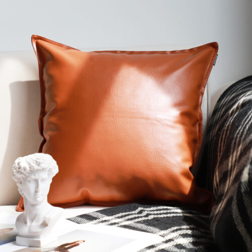 2x 45cm Light Luxury Urban Simulated Leather Wide Edge Throw Pillow - Image 2
