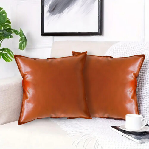 2x 45cm Light Luxury Urban Simulated Leather Wide Edge Throw Pillow - Image 6
