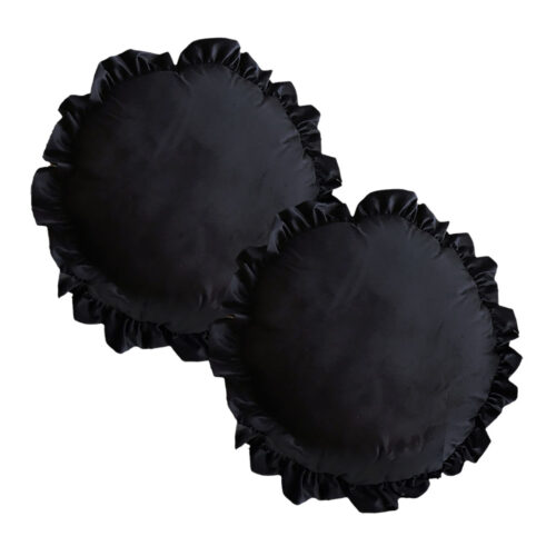 2x 45X Butterfly Black Vintage Lotus Leaf Edge Round Throw Pillow
