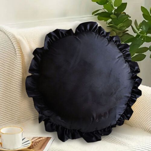 2x 45X Butterfly Black Vintage Lotus Leaf Edge Round Throw Pillow - Image 3