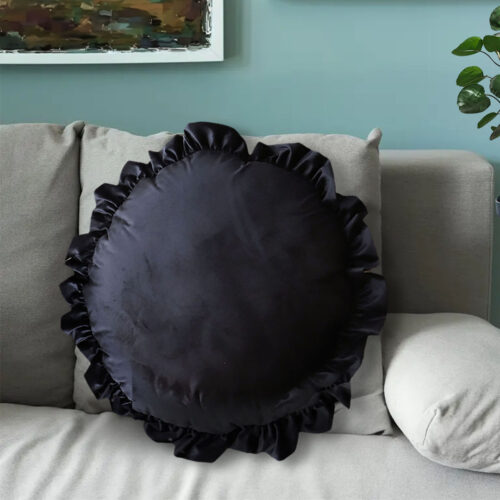 2x 45X Butterfly Black Vintage Lotus Leaf Edge Round Throw Pillow - Image 6