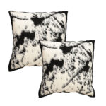 2x 45cm Light Vintage Leopard Print Black White Ink Splatter Wide-Edge SquareThrow Pillow