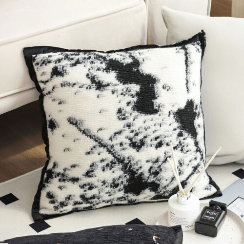 2x 45cm Light Vintage Leopard Print Black White Ink Splatter Wide-Edge SquareThrow Pillow - Image 2