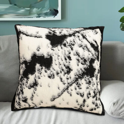 2x 45cm Light Vintage Leopard Print Black White Ink Splatter Wide-Edge SquareThrow Pillow - Image 3