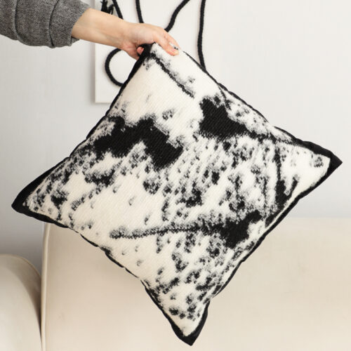 2x 45cm Light Vintage Leopard Print Black White Ink Splatter Wide-Edge SquareThrow Pillow - Image 6