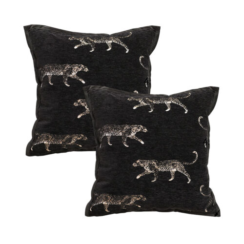 2x 45cm Light Luxury Vintage Leopard Print Square Black Throw Pillow