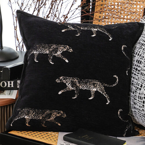 2x 45cm Light Luxury Vintage Leopard Print Square Black Throw Pillow - Image 2