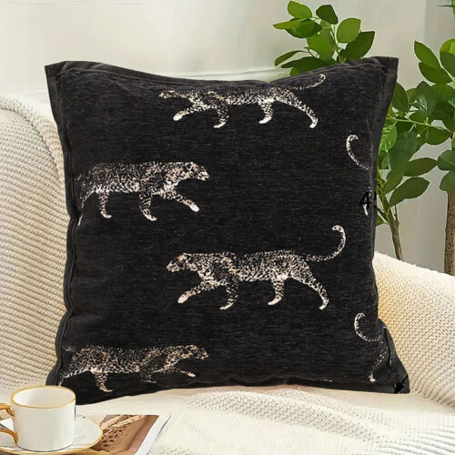 2x 45cm Light Luxury Vintage Leopard Print Square Black Throw Pillow - Image 3