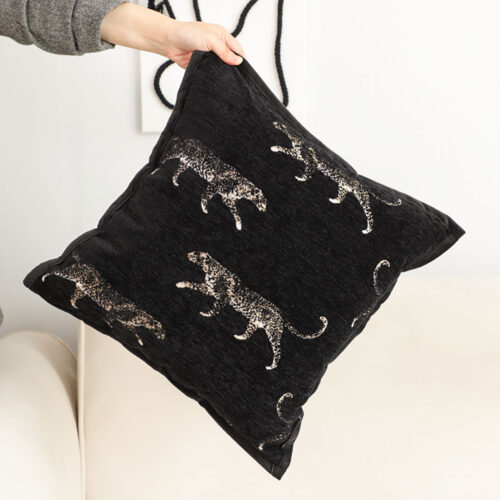 2x 45cm Light Luxury Vintage Leopard Print Square Black Throw Pillow - Image 6