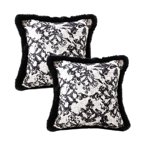 2x 45cm Vintage Black Herringbone Pillowcase Set Square Throw Pillow