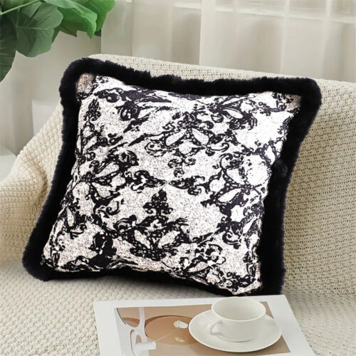 2x 45cm Vintage Black Herringbone Pillowcase Set Square Throw Pillow - Image 4