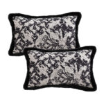 2x 35cm Vintage Black Pillowcase Set Black Herringbone Pattern Lumbar Throw Pillow