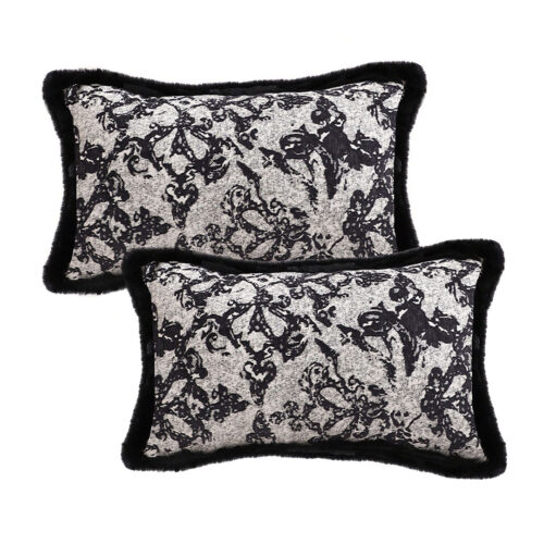 2x 35cm Vintage Black Pillowcase Set Black Herringbone Pattern Lumbar Throw Pillow