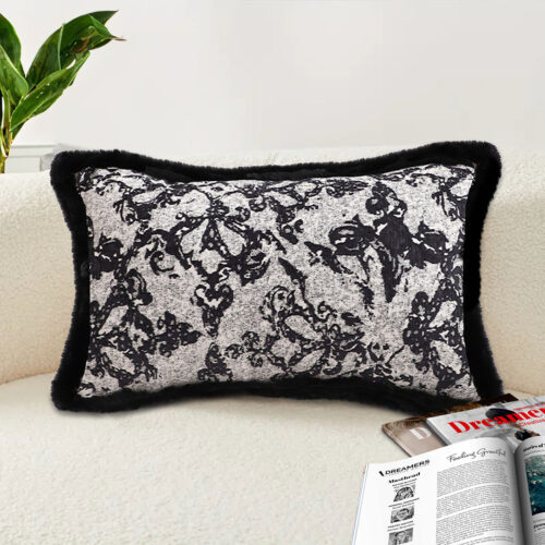 2x 35cm Vintage Black Pillowcase Set Black Herringbone Pattern Lumbar Throw Pillow - Image 3