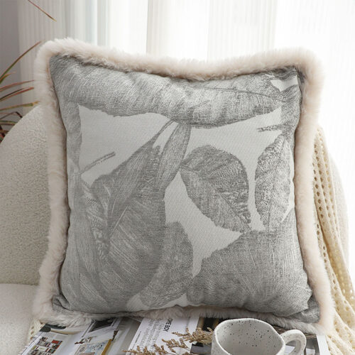 2x 45cm Wabi-sabi Raised Embroidery Leaf Square Throw Pillow - Image 2