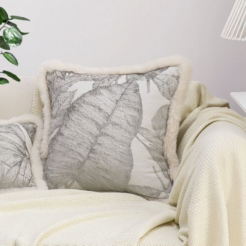 2x 45cm Wabi-sabi Raised Embroidery Leaf Square Throw Pillow - Image 3