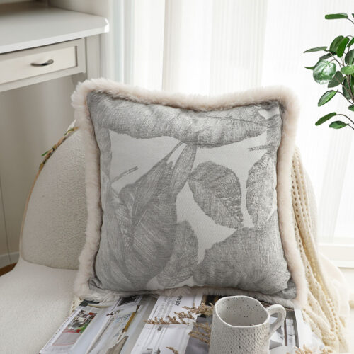 2x 45cm Wabi-sabi Raised Embroidery Leaf Square Throw Pillow - Image 4