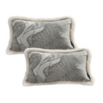 2x 35cm Wabi-sabi Raised Embroidery Leaf Lumbar Throw Pillow