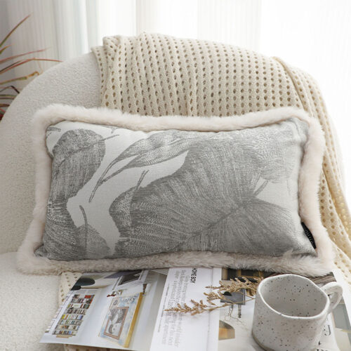 2x 35cm Wabi-sabi Raised Embroidery Leaf Lumbar Throw Pillow - Image 2