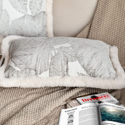 2x 35cm Wabi-sabi Raised Embroidery Leaf Lumbar Throw Pillow - Image 3