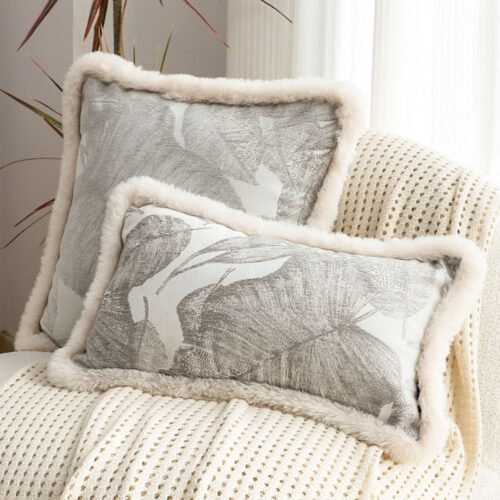 2x 35cm Wabi-sabi Raised Embroidery Leaf Lumbar Throw Pillow - Image 4