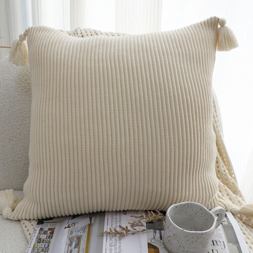 45cm Khaki Wabi-Sabi Thickened Cotton Tassel Square Throw Pillow - Image 2