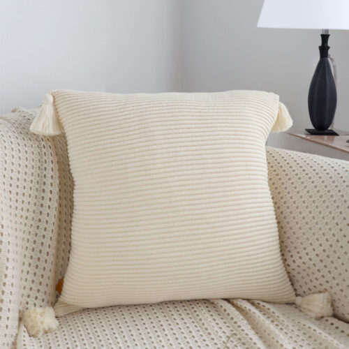 45cm Khaki Wabi-Sabi Thickened Cotton Tassel Square Throw Pillow - Image 3