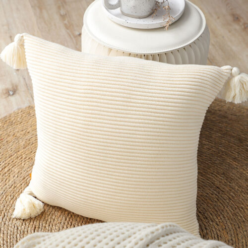 45cm Khaki Wabi-Sabi Thickened Cotton Tassel Square Throw Pillow - Image 6