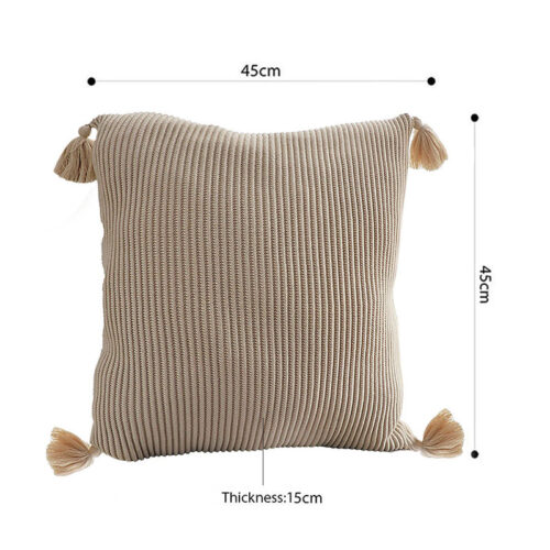 2x 45cm Off-White Wabi-Sabi Raised Pillow Cotton Striped Large Tassel Square Pillow Throw Pillow - Image 5