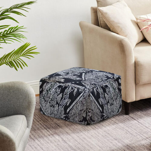 55x30cm Black Squared Soft Pouffe Seat Cushion Elegant Home Accent Decor Footstool - Image 3