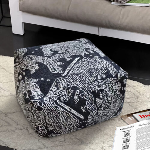 55x30cm Black Squared Soft Pouffe Seat Cushion Elegant Home Accent Decor Footstool - Image 4