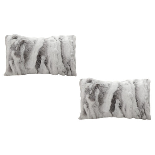 2x 30cm Throw Pillow Floral Gray Rabbit Fur Lumbar Warm Cozy Decorative Cushion Decor