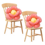 2x Red Double Flower Shape Cushion Soft Bedside Floor Plush Pillow Decor
