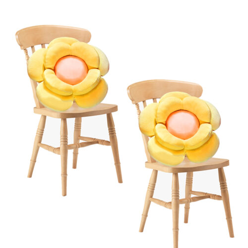2x Yellow Double Flower Shape Cushion Soft Bedside Floor Plush Pillow Decor