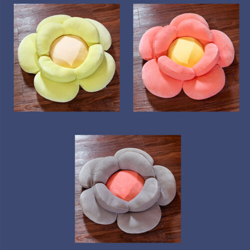2x Yellow Double Flower Shape Cushion Soft Bedside Floor Plush Pillow Decor - Image 3