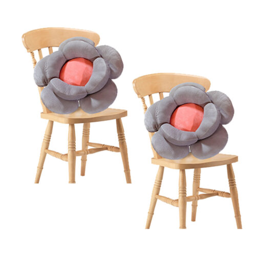 2x Grey Double Flower Shape Cushion Soft Bedside Floor Plush Pillow Decor