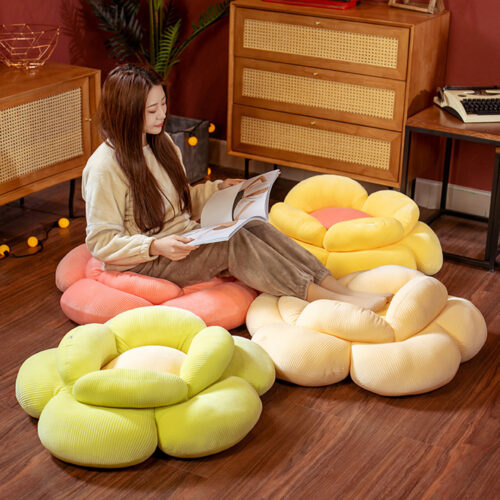 2x Beige Double Flower Shape Cushion Soft Bedside Floor Plush Pillow Decor - Image 2