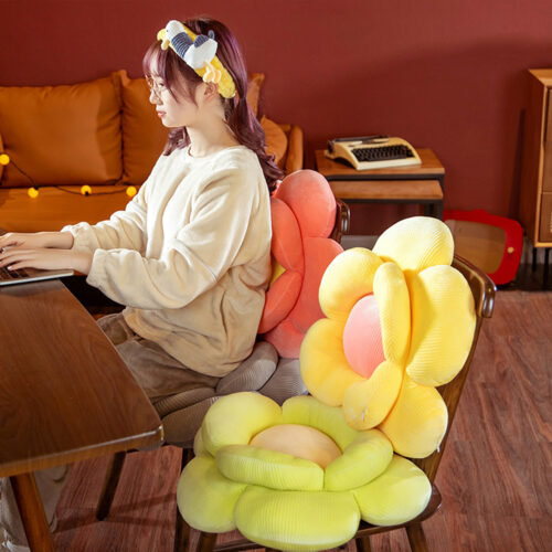 2x Beige Double Flower Shape Cushion Soft Bedside Floor Plush Pillow Decor - Image 3