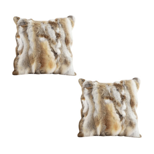 2x 45cm Throw Pillow Coffee Rabbit Fur Square Warm Cozy Decorative Cushion Decor