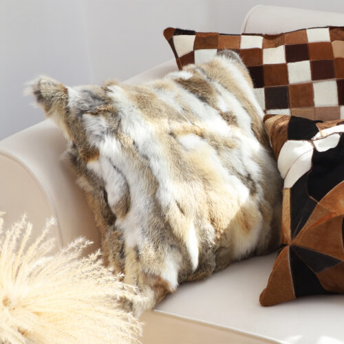 2x 45cm Throw Pillow Coffee Rabbit Fur Square Warm Cozy Decorative Cushion Decor - Image 3