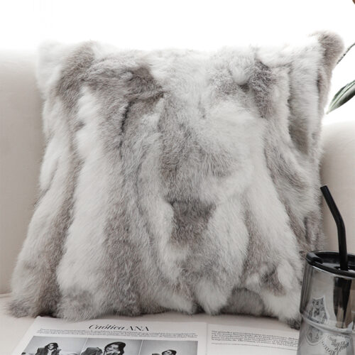 2x 45cm Throw Pillow Floral Gray Rabbit Fur Square Warm Cozy Decorative Cushion Decor - Image 2