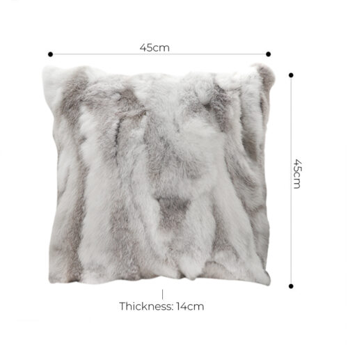 2x 45cm Throw Pillow Floral Gray Rabbit Fur Square Warm Cozy Decorative Cushion Decor - Image 4