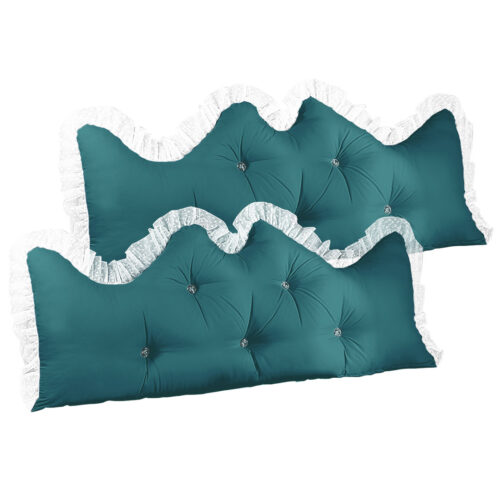 2x 120cm Blue-Green Princess Bed Pillow Headboard Backrest Bedside Tatami Sofa Cushion with Ruffle Lace Decor