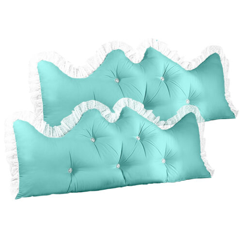 2x 120cm Light Blue Princess Bed Pillow Headboard Backrest Bedside Tatami Sofa Cushion with Ruffle Lace Decor