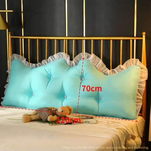 2x 120cm Light Blue Princess Bed Pillow Headboard Backrest Bedside Tatami Sofa Cushion with Ruffle Lace Decor - Image 2