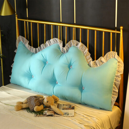 2x 120cm Light Blue Princess Bed Pillow Headboard Backrest Bedside Tatami Sofa Cushion with Ruffle Lace Decor - Image 3
