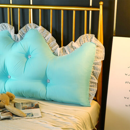 2x 120cm Light Blue Princess Bed Pillow Headboard Backrest Bedside Tatami Sofa Cushion with Ruffle Lace Decor - Image 8